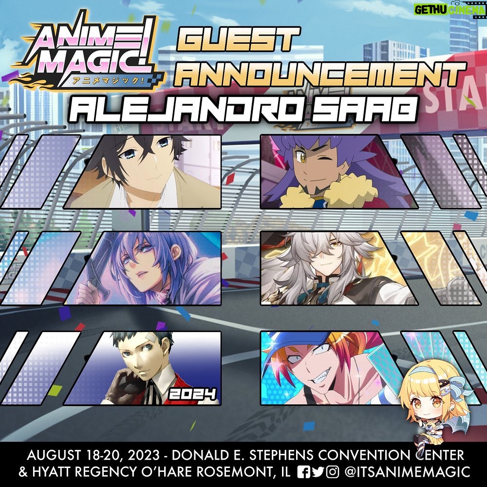 Alejandro Saab Instagram - THIS WEEKEND! I'll be in Rosemont Illinois, CLOSE to Chicago, for @itsanimemagic at the HYATT REGENCY O’HARE & DONALD E STEPHENS CONVENTION CENTER!! A lot of cool folks will be there, and I'll be there all weekend!! Should be fun and can't wait to meet ya 😎 #cyno #jingyuan #honkai #genshinimpact #genshin #honkaidtarrail #voice #voiceactor