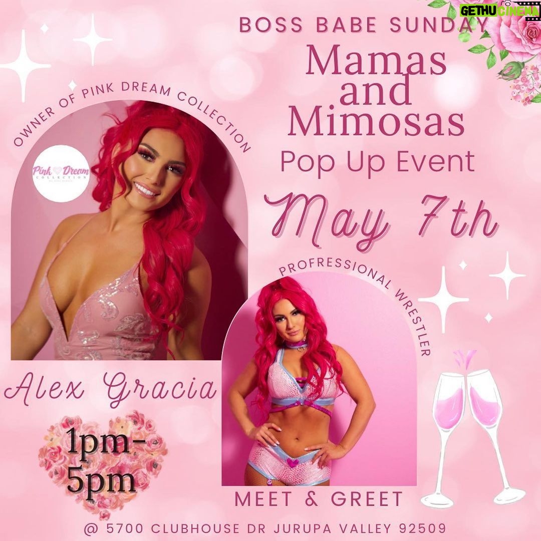 Alex Gracia Instagram - Iโm so honored that @bossbabesunday asked me to be a special guest and is giving me an opportunity to share my brand with an audience. Being a wrestler is my dream and Pink Dream Collection is a blessing that arose from it. Iโm super excited to meet everyone & share my products๐๐ธ๐๏ธ๐๐ #Repost @bossbabesunday ใปใปใป SPECIAL GUEST @alexgracia3 will be poppin up at the next Boss Babe Sunday Pop Up Event!๐๐ฅ We are so excited to have her hang out with us for a day of Women Empowerment! Tag your besties & have a girls day with us!๐ Alex Gracia is a professional wrestler who wrestles under the moniker โThe Pink Dreamโ. You will see the love and fight she has to inspire dreamers like her and thatโs why she created Pink Dream Collection - a self-beauty brand containing products that encourage the dreamers of our generation to embrace their true authentic selves @pinkdreamcollection ๐ Doors open at 1pm @indianhillsgolf_weddings ๐ #bossbabesquad #sundayfunday #meetandgreet #alexgracia #professionalwrestler #poopupshop #dreamers #inlandempire #bossbabesunday #beautybrand