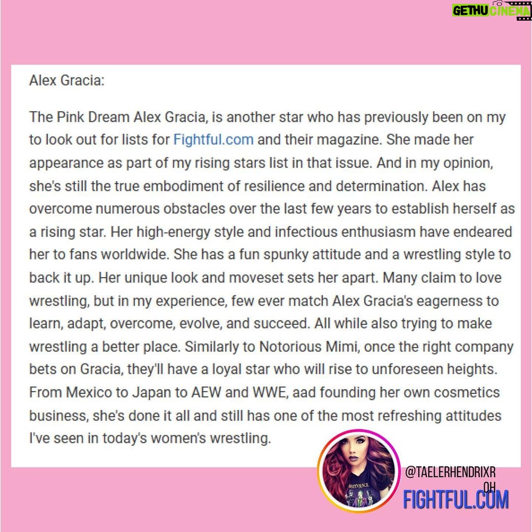 Alex Gracia Instagram - Thank you for the amazing compliment & extra motivation @taelerhendrixroh 🩷 We can’t stop & wont stop until we make all the Pink Dreams come true!