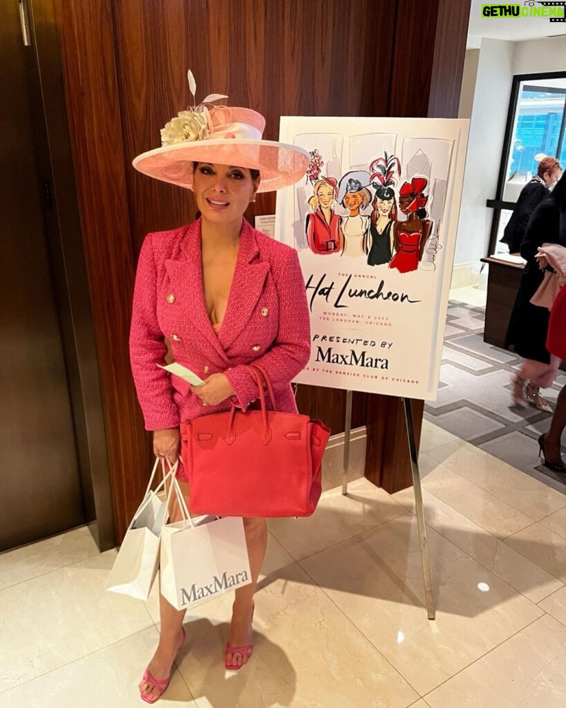Alex Meneses Instagram - Thank you @maxmara for your sponsorship. @service_club_of_chicago @hermes @veronicabeard @wyckwoodhouse #givingback #hatluncheon #sisters #fashionista