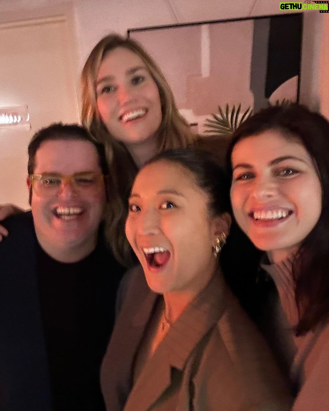 Alexandra Daddario Instagram - At a hotel (slides 1 and 4) because of my apartment (slides 5 and 6). go see gutenberg! The musical (@joshgad slide 2 @andrewrannells not pictured), we laughed so much!!!! @ashleyparklady and I recreated the show for you (slide 3) as a sneak preview ❤️ ❤️ ♥️