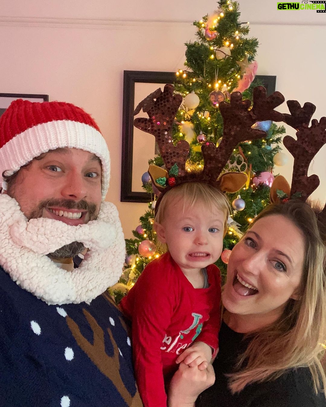 Ali Bastian - 1.1K Likes - Christmas Photo Dump!!! 🎄🎄🎄 We felt so incredibly lucky to be able to share Christmas with my family given the absolute hellish lottery of the Covid situation at the moment. D had one day off Panto so Christmas Day was just the three of us…. With my fam popping in and out the rest of the time and a lovely late night doorstep visit from my in-laws. ❤️
📸 1.Christmas Eve game starting strong.
2. My mum upping the Xmas ante by putting my child in a stocking.
3. Bella (my Mum’s dog) and Isla were inseparable. 4. Christmas Morning… my little early riser discovering her new kitchen! She makes a mean ‘cup of cino’ ☕️. 5. Getting a full Xmas dinner out of the oven by 12 so we could all eat together on Isla’s schedule meant we were all still in our pyjamas and no chance to run a brush through my hair or so much as stick on an eyeliner. It was chaos … but it was our chaos ❤️
6. … just because ❤️ . 7. Boxing Day … finally got some make up on and an ‘out fit’… David bought me a mini ring flash and I was trying to look cute… but just managed to look a bit dead eyed and weird 😂. 8. First time we ventured out of the house after living like hamsters for three days 🐹😂. 9. I LOVE this pic that my mum took and sent to me… I didn’t know it existed. It’s quite emotional to see myself looking so happy and relaxed. Isla has multiple allergies and weaning was a white knuckle ride. For a long time just setting foot in the kitchen I was on absolute red alert. This captures my baby enjoying her food and the simple joy that brings. It makes me realise how far we have come.
10. Merry Christmas ❤️🎄🌟
