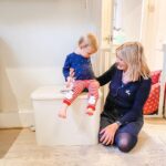 Ali Bastian Instagram - My mum came to help me out yesterday and taught Isla about recycling! I had total overwhelm and didn’t know whether to clean, battle the mountain of washing, wrap presents, try to work or cry - in the end, I crawled into bed for a couple of hrs as I realised I was and am, totally exhausted. Sending so much love to everyone during this crazy time. Also, huge shout out to the fab Mama brand @notaboringbox who I discovered recently and who is helping me get organised! Love this recycling bin that doubles as a seat and a ballet barre apparently! #organising #recycle #love #mum #mumlife #toddler#storage #ballet #gift