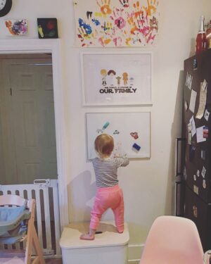 Ali Bastian Instagram - Toddler life. By Ali and Isla.  Want to write something poetic about getting so upset about chalk that she cried out for Mummy milk and skin on skin. That although my milk supply is low and it is all coming to an end, she cried about it but seemed happier that we tried than me saying ‘later’ and then cuddled into me and fell asleep. That today, clothes are the enemy. That she has incredible moments of independence and bravery and will do crazy mountain goat kitchen climbing. That she loves drawing and is our very own Banksy. That she doesn’t want to hold my hand when we are out walking and is settling well into nursery and that she wants to sleep on me and feed at 10pm, 12am, 2am, 4am and 6am. That I’m so completely in love and I feel like I have concussion from sleep deprivation. That I want the world  for her and want to keep her safe in a bubble. Not very poetic as I’m tired today but a little window into our perfectly imperfect world 💜