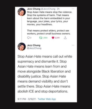Alice Lee Instagram - I’ve been trying to find the right words, but honestly it’s been really hard. I’ve been processing and grieving. Crying at random times. There are so many parts of this that sadden me, anger me. 

Asian women, immigrant women, were killed by a white supremacist. Four of them were Korean. The police and media humanized the white supremacist murderer while getting the names of the victims wrong. Racism. Misogyny. Xenophobia. Gun violence. A history of violent white colonialism in Asian countries. A history of violent discrimination against Asians in America. Years of micro-aggressions and “jokes” and not feeling represented or understood in society, in my workplaces, among “friends”. Feeling guilt and shame for having wanted to assimilate in the past. Witnessing a rise in anti-Asian hate crimes since the pandemic. My parents telling me to be careful and to not walk alone because of the climate out there and of course me breaking down because I’m also just worried about them. It’s so much to hold and my heart breaks for my community.

This was an extreme act of violence that once again shows how white supremacy is held up by this country’s policing and media coverage. But there are small acts of violence happening all around us - And for me, they happen most frequently in my liberal space by liberal pple. I urge you to look inside and reflect.

Standing in solidarity with the Black and Indigenous community and with all communities of color who are constantly told by the Western world that we are not worthy or enough. WE FUCKING ARE. 

Sending love to my community and to the families of the victims. Link in bio for resources to help and donate. #stopasianhate