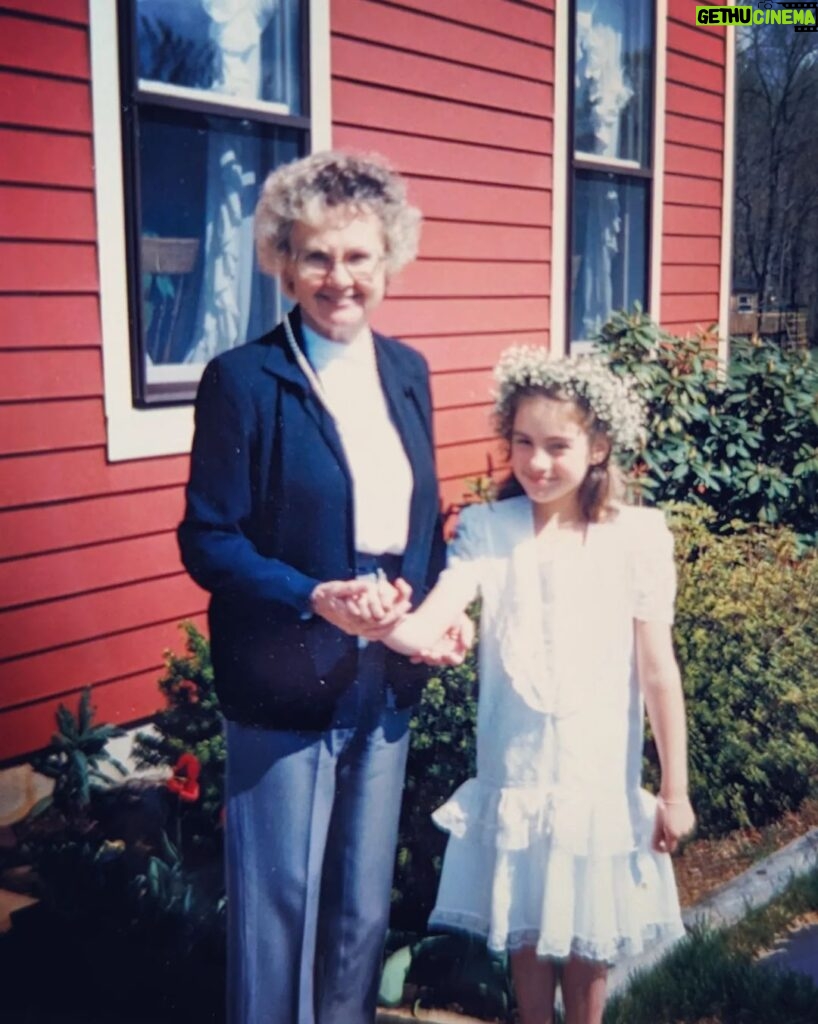 Alison Haislip Instagram - This glorious woman is 99 and a half today! We've been celebrating my beautiful grandma all weekend because when she turns 100 in 6 months, most people are too busy celebrating some other baby born in some manger that day.* Don't worry...we'll still be celebrating her then too. Thanks for being such a stellar part of my life, MomMom. Pictures are from a Cape May vacation (age 4), my First Communion (age 8?), and her holding me and my cousin (age a few months? We're only 6 weeks apart...I'm the one in the rad overalls.) When asked about the secret to "making it past 99", she responded "good wine!" Truly, I got all my good parts from her. And as my dad said during his toast at her party, "Here's to 99 and a half more!" *yup...my grandma was born on Christmas Day