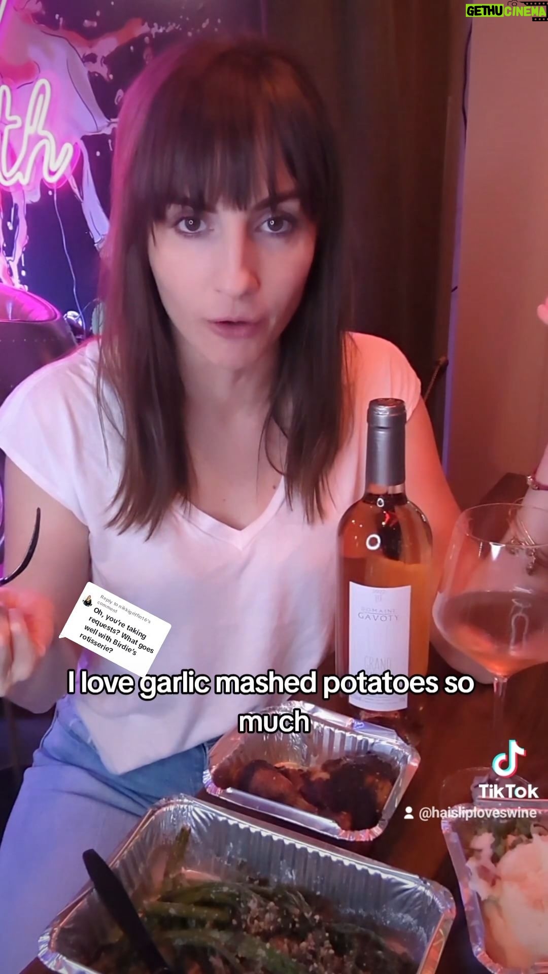 Alison Haislip Instagram - THANKSGIVING WINE PAIRING! I popped this one on TT yesterday, but wanted to post it here as well in case any of you are looking for a fun pairing come Turkey Day. I've paired @byrdiesrotisserie Rotisserie Chicken with the @domainegavoty Rosé. It brings a super fun lightness to a warm and cozy meal. If you're in LA, come grab this rosé (and so many more wines!) for your Thanksgiving needs at @curatedwinesla today! Shout out to @nikki_griffin who inspired this tasting. If you have any requests for a Take Out Tasting, head over to my TT (link in bio), and put it in the comments! #takeouttasting #winepairing #rosé #rose #rotisseriechicken #wine #winelover #winelovers #curatedwine #lovethewineyourewith