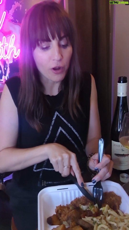 Alison Haislip Instagram - To kick off Oktoberfest! I've been doing these really fun Take Out Tastings over on my TT (link in bio), and I just had to post this one here today. I've paired the Josef Fischer Grüner Veltliner with Pretzel Chicken Schnitzel (and Spätzel & fried potatoes with BACON) from @wirtshaus, which is right next door to @curatedwinesla. It's ridiculously fried, fatty, and delicious, and a super acidic wine like a Grüner Veltliner cuts right through that all perfectly. If you haven't followed my wine lovers account on 🕒🕓, go check it out for other Take Out Tastings and more entertaining info on wine, wine, and more wine. (Only if you're of legal drinking age, of course!) Curated Wines LA