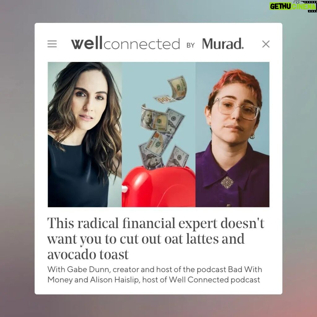Alison Haislip Instagram - Does money make you anxious? You’re not alone. According to a study by the American Psychological Association, 65 percent of people said it was a major cause of stress. The good news? If you reframe the way you approach it, money can also be a great source of joy. Listen to the newest of ep "wellconnected by Murad" wherever you listen to podcasts as I chat with @gabesdunn, creator and host of the podcast "Bad With Money", to cover all things money - like why millennials might prefer to shell out on social justice instead of houses, why spending on skincare isn’t frivolous, and why blanket financial advice can be harmful. For more wellness stories like this, check out wellconnected.murad.com.
