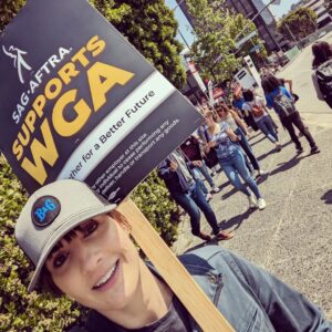 Alison Haislip Instagram - Baby's first picket line.

#unionstrong
#wgastrike
@sagaftra 
@wgawest