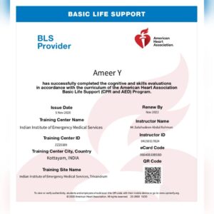 Ameer Vayalar Instagram - Yet another achievement in the series of International certification. With God's grace I have successfully completed the Basic Life support course by the American Heart Association, USA 🇺🇸🇺🇸

@american_heart @american_heart @trainer.sandy @aswin_soman #americanheartassociation #ameervayalar