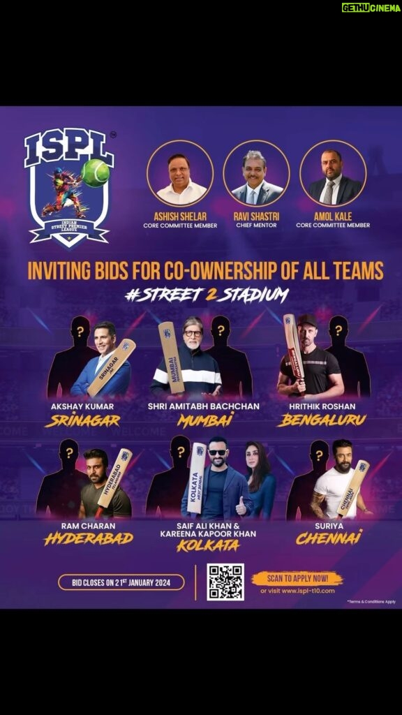 Amitabh Bachchan Instagram - मैंने तो बल्ला उठा लिया है , Mumbai Team के लिए । अब आपके सहयोग से ले जाएंगे team को जीत की शिखर पर !!! Apply Now at ispl-t10.com #ZindagiBadalDo #Street2Stadium #NewT10Era #EvoluT10n #ispl #isplt10 @surajsamat @amol_kale76 @advocateashishshelar @ravishastriofficial @ispl_t10