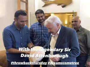 Amoghavarsha Instagram - Dreams do come true! When sir david did narration of our film in a london studio and we honored him with a mysore peta!

#throwbackthursday #mysorepeta #davidattenborough #wildlifefilm #nature #wildlifefilmmaker