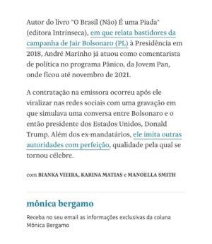 André Marinho Instagram - ✍🏼⚡️🗞🩴👀 Fui hoje no @flowpdc pedir bênção ao meu novo parceiro @igor.3k para o nosso @flownews - a nova vertical de notícias dos @estudiosflow ! Botei no pé o icônico chinelo do homem para dar sorte nessa nova fase. 
Agradeço ao CEO do Flow @gaigher14 pela confiança, aos meus novos colegas @carlostramontina @marcelamrahal @carolmoreira3 @paulocruzphi & @lucas_faraldo por embarcarem comigo nessa empreitada, a toda equipe de produção comandada pelo @rahalrahal que tem sido impecável e a @monica_bergamo pela matéria sensacional na @folhadespaulo anunciando esse grande momento!
=> Sigam agora @flownews , inscrevam-se no nosso canal no YouTube (link nos stories) e acompanhem a nossa programação! 

=> Flow News: onde divergências não dividem, enriquecem! 
Seguimos juntos! 🤝🚀