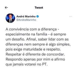 André Marinho Instagram - Meu posicionamento sobre hoje. Em frente.