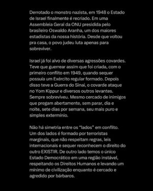 André Marinho Instagram - 🇮🇱 Meu apoio irrestrito ao povo de #Israel após a declaração de guerra perpetrada pelos macabros terroristas do Hamas. Shalom 🙏🏻