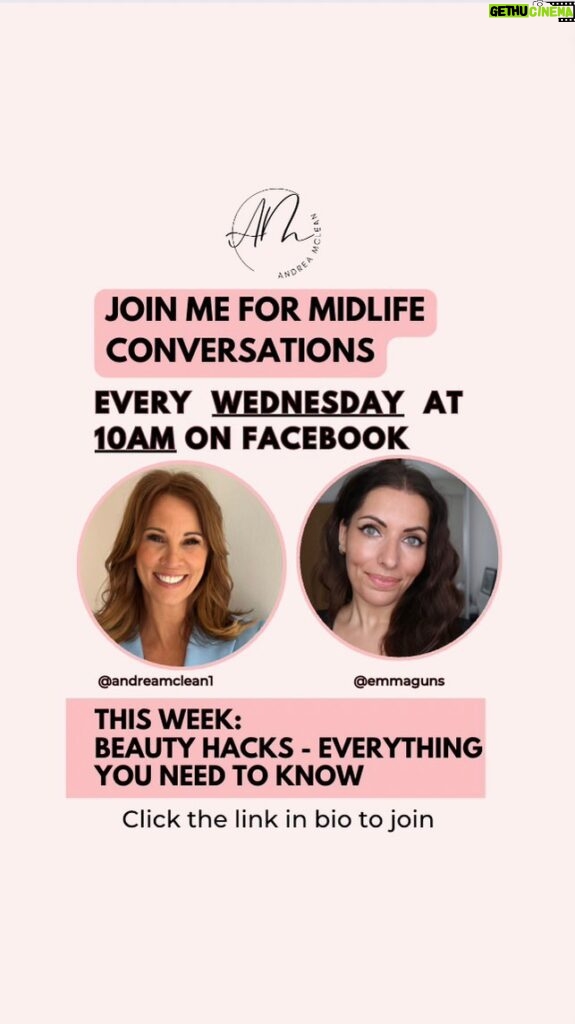 Andrea McLean Instagram - Looking forward to my conversation tomorrow at 10am GMT with the brilliant @emmaguns who will be joining me to discuss midlife beauty hacks. Are the gadgets and gizmos worth it? We’ll find out! See you at 10am GMT - click the link in my bio to join us. 🤩
