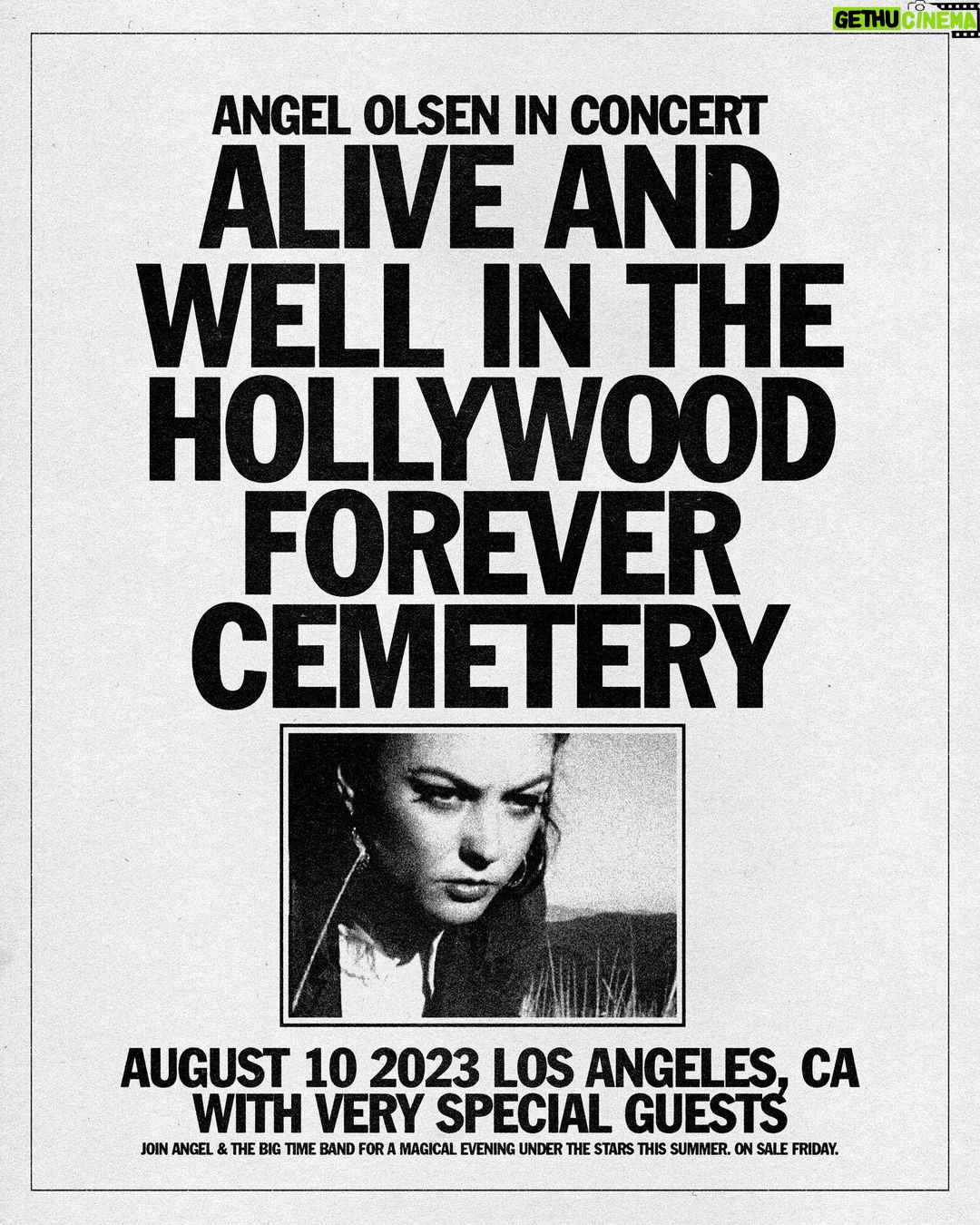 Angel Olsen Instagram - Hollywood Forever. And Ever. Meet Me In The Cemetery This Summer. On Sale Friday. Pre Sale Starts Tomorrow at 10am PT. Sign Up. I’ve partnered with Plus1 so that $1 from every ticket sold goes to supporting the @hollywoodfoodco and their work feeding and serving the immediate needs of the hungry every day of the year.