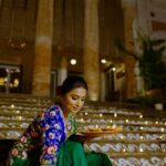 Anindita Bose Instagram - Happy Diwali 🪔. Wishing you all a sparkling Diwali filled with love, light and happiness. This diwali, ravel in the beauty of stunning six yards from Sayanti Ghosh. Embroidered all over with red and white flowers that rightly compliment the green hue of the saree. To contrast and create the correct balance of colours this ensemble is paired with a bright blue blouse with similar floral embroidery that is sure to be your favourite forever.