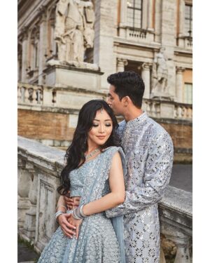 Anirudh Pisharody Instagram - The Sangeet of our dreams 💎

Thank you @shopkynah and @seemagujraldesign for the icy fits to dance the night away in!

Read more on Vogue India now ➡️
(Link in bio)

📸: @francescorussotto_photographer  @danieletorella_photography
💍: @2wedinrome