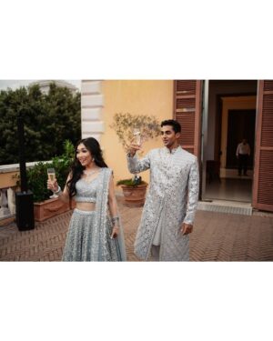Anirudh Pisharody Instagram - The Sangeet of our dreams 💎

Thank you @shopkynah and @seemagujraldesign for the icy fits to dance the night away in!

Read more on Vogue India now ➡️
(Link in bio)

📸: @francescorussotto_photographer  @danieletorella_photography
💍: @2wedinrome