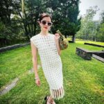 Anna Wood Instagram - Well I was originally going to a certain premiere of a certain movie with a certain man I love in it. But I ain’t no scab, hunty. #SagStrike #UnionStrong #payyourartists I can’t help but feel honored and thankful to the amazing upstate designers I was lucky to collab with on this insanely cool lewk. To @eleven.six for this modern, timeless, comfy, elevated, effortless dream dress: THANK YOU! To @madebymle for this functional art that both glams me up tenfold, makes the room sparkle, and hides my snacks: THANK YOU! And of course to @waginnboarding for always welcoming my poodle with open arms: THANK YOU! Hair/make up: me 😎 Glasses: @dleyewear Shoes/bracelet/earrings: @prada Photography/resident hottie: @danedehaan