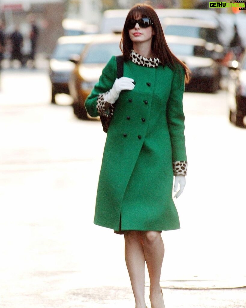Anne Hathaway Instagram - My favorite outfit as revealed to @michaelkors in @interviewmag! Happy Anniversary to #TheDevilWearsPrada, with special love to the amazing @patriciafield! She put us in the most incredible, iconic and joyful costumes which somehow keep serving 16 years later. That’s magic. Looking back on photos of this beloved film that shaped the lives and careers of so many—mine included—I am struck by the fact that the young female characters in this movie built their lives and careers in a country that honored their right to have choice over their own reproductive health. See you in the fight xx