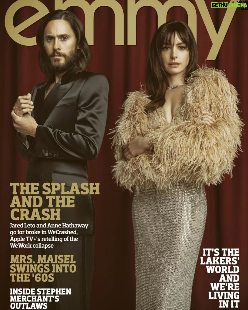 Anne Hathaway Instagram - Thank you #emmymagazine for having @jaredleto and I on your cover to talk #wecrashed! First three episodes streaming now on @appletvplus 🍏