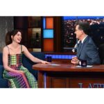 Anne Hathaway Instagram – What a joy to wear the extraordinary @christopherjohnrogers on @colbertlateshow! Thank you so much for having me to talk #WeCrashed and horcruxes.  @appletvplus
