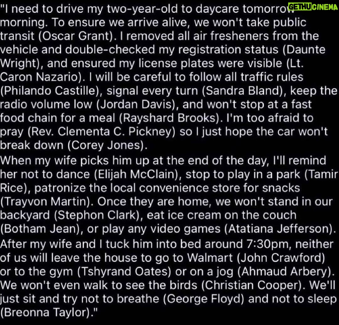 Anne Hathaway Instagram - Please read this. Words by @_dagray #repost @secretagentm This is real. This is just real. It’s seems unreal, but it’s real.. #dauntewright #elijahmcclain #sandrabland #tamirrice #oscargrant #coreyjones #atatianajefferson #johncrawford #jordandavis #breonnataylor #tshyradoates #revclementapinckney #ltcaronnazario #ahmaudarbery #philandocastile #georgefloyd