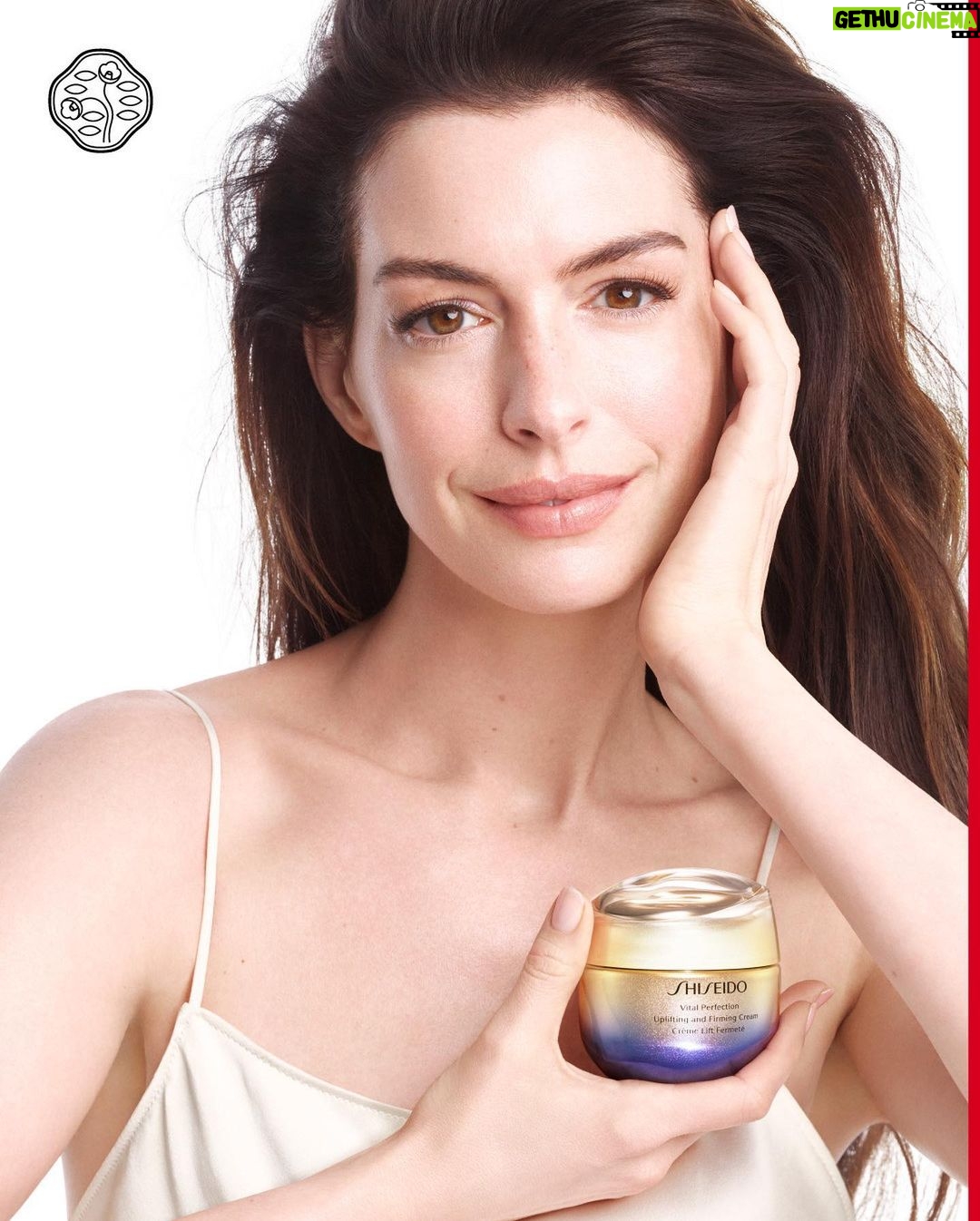 Anne Hathaway Instagram - I'm so excited to be a @shiseido brand ambassador and am honored to have been chosen to represent the line #VitalPerfection!! Shiseido and I are aligned in our belief that your skin is one of the most important investments you can make in your life and that we should never stop exploring our own potential—at any age. Thank you to Shiseido for inviting me to join your wonderful family!! 💜✨ #ShiseidoSkincare #PotentialHasNoAge