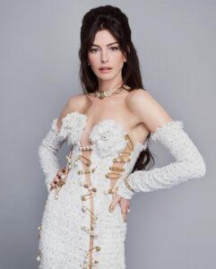 Anne Hathaway Instagram - “For me the safety pin is about rebellion, and I'm punk in the soul.” - @donatella_versace Thank you again to the one and only Donatella for this incredible moment, as well as to the amazing teams @versace and @bulgari! 🧷✨♥️💎⚡️