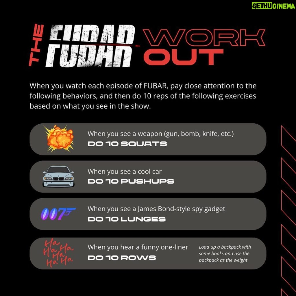 Arnold Schwarzenegger Instagram - We don’t want couch potatoes. Here’s the FUBAR workout I shared with #ArnoldsPumpClub so you can get moving while you watch @netflix