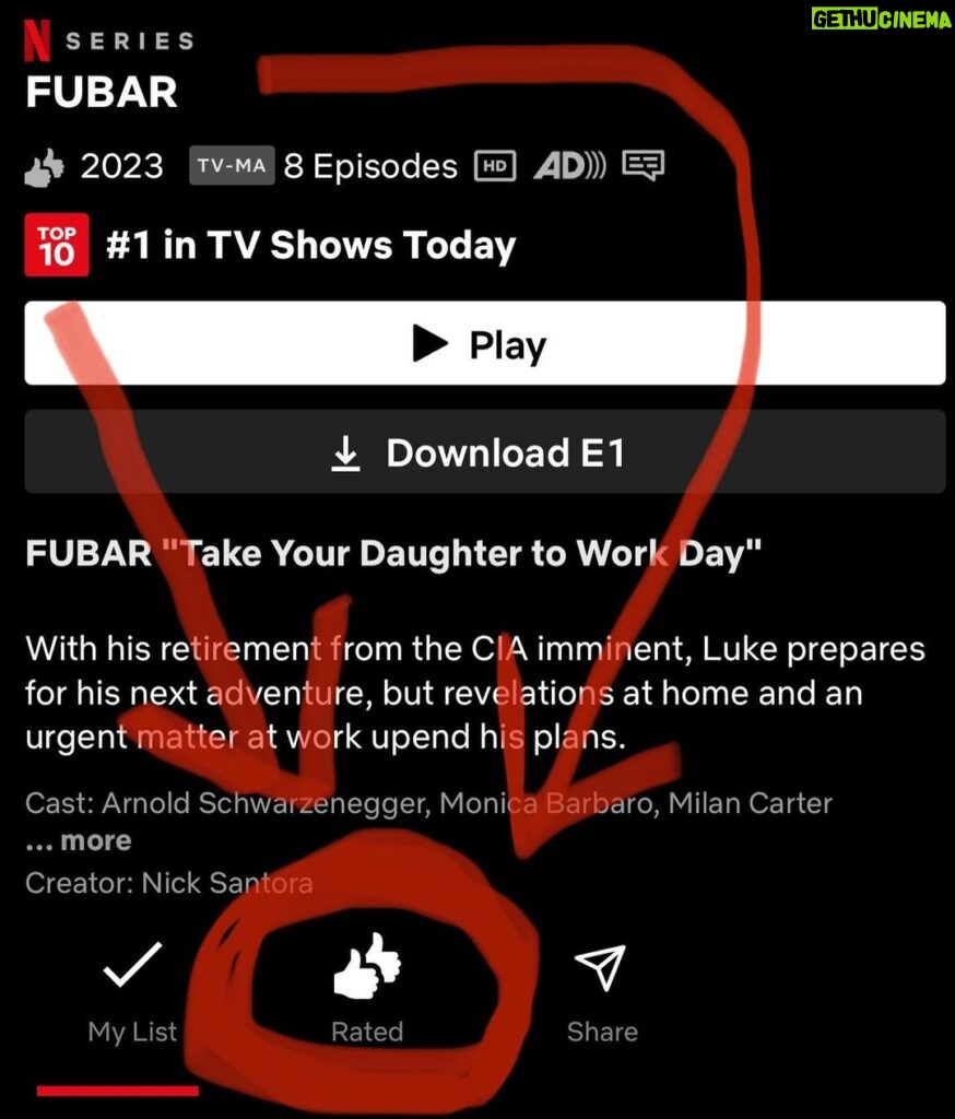 Arnold Schwarzenegger Instagram - All my FUBAR fans, I learned that if you want to recommend FUBAR to more people like you, hit the 👍🏻 👍🏻. Thanks for keeping us #1 for 10 days! Let’s keep it going!