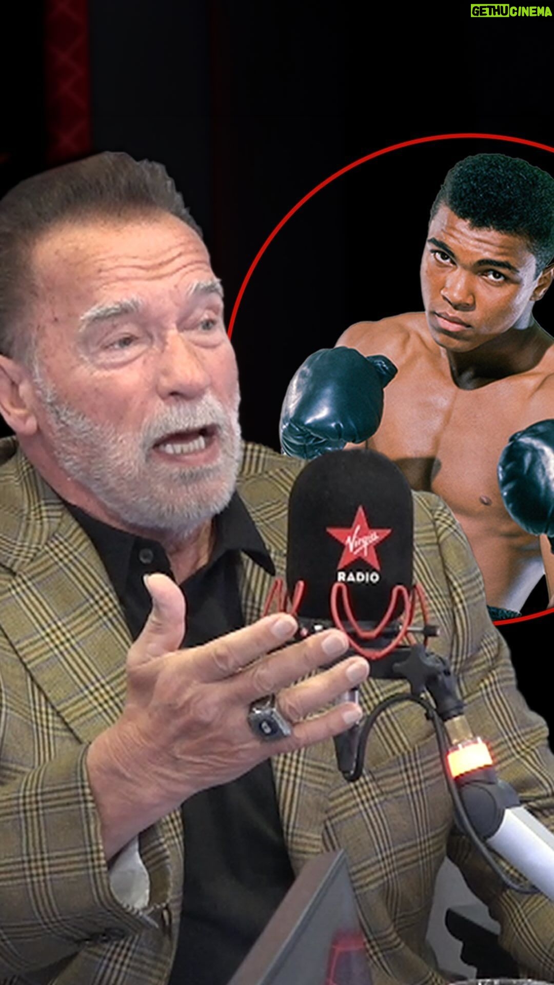 Arnold Schwarzenegger Instagram - Bodybuilder, actor and motivational all-rounder Arnold Schwarzenegger recounts his time working out with Muhammad Ali, who ‘didn’t start counting until it hurt’ 🫨 📺 Watch the full interview on YouTube #arnoldschwarzenegger #muhammadali #chrisevans #terminator Virgin Radio UK