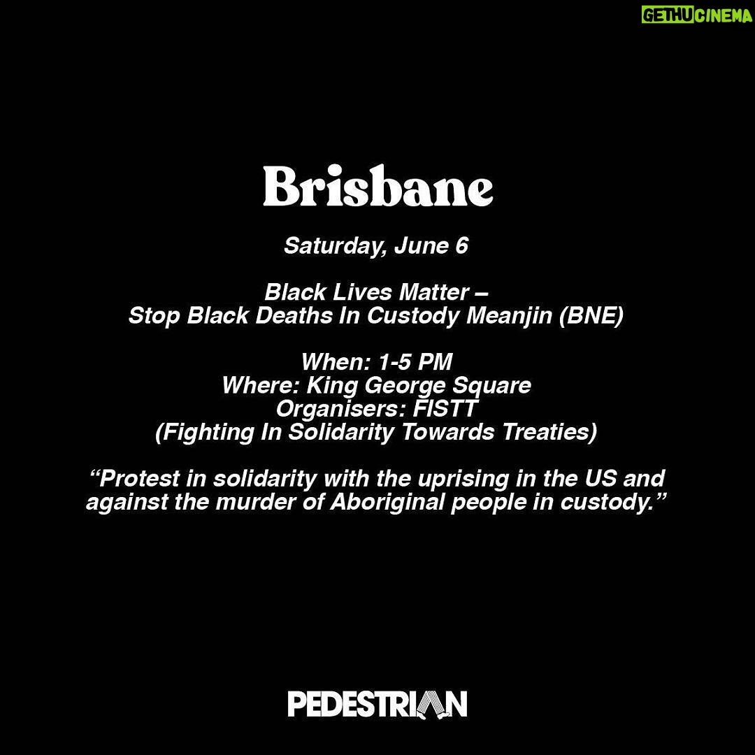 Ashleigh Cummings - 1.6K Likes - WARNING: this post contains names of deceased people.
AUSTRALIA!! To protest systemic racism and the deaths of people like George Floyd and David Dungay Jr who both said in their final moments, “I can’t breathe” to police, mask up, keep 1.5m apart and use your voice! I’ll be joining you in spirit ❤️💛🖤 Remember: Black, Indigenous and POC communities are disproportionately affected by the virus so please take ALL precautions so we don’t perpetuate the injustices we’re fighting.
Repost from @pedestriantv
•
Protests in support of George Floyd, #BlackLivesMatter and Indigenous deaths in custody are being organised around the country – here's where to find them. More details at the link in bio.