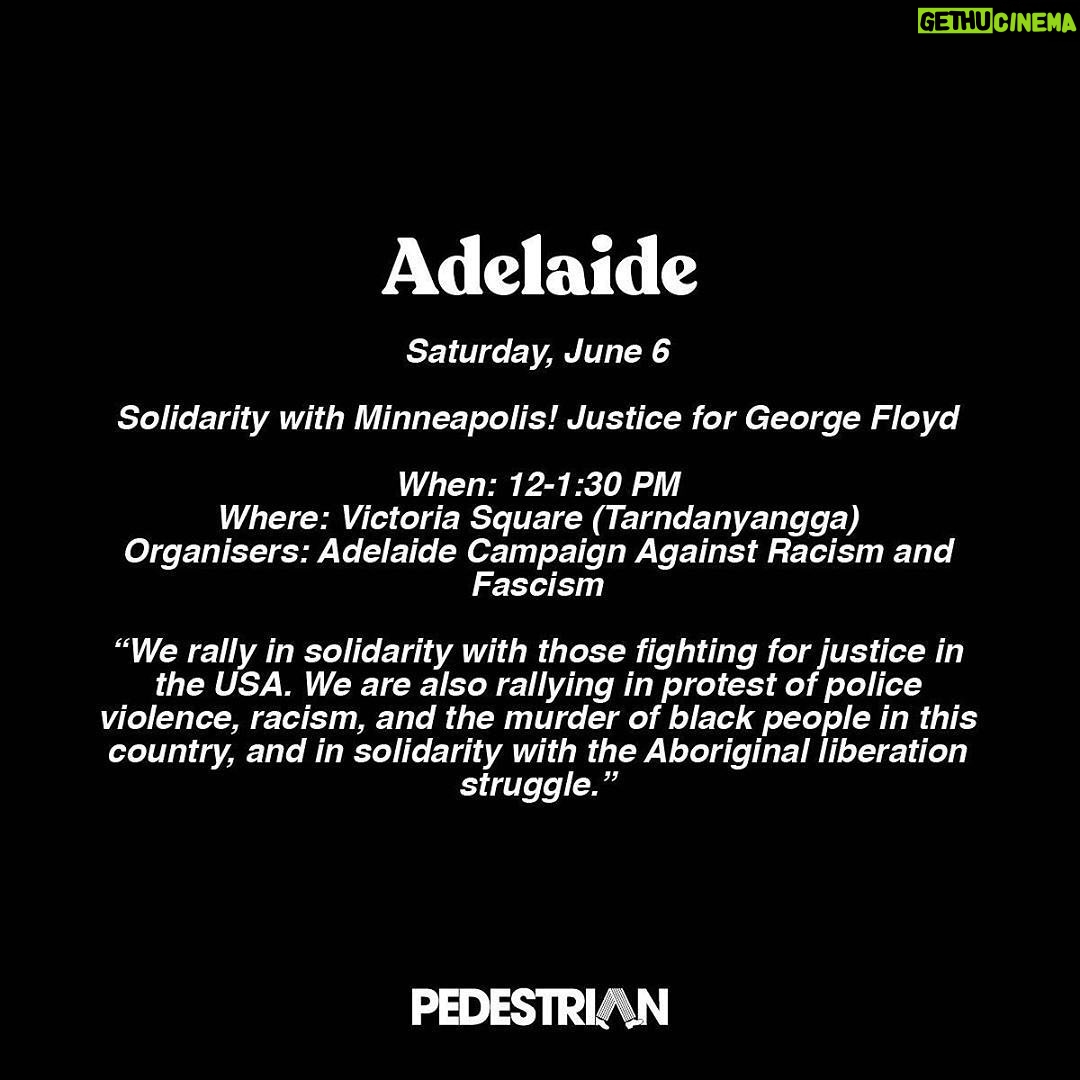 Ashleigh Cummings - 1.6K Likes - WARNING: this post contains names of deceased people.
AUSTRALIA!! To protest systemic racism and the deaths of people like George Floyd and David Dungay Jr who both said in their final moments, “I can’t breathe” to police, mask up, keep 1.5m apart and use your voice! I’ll be joining you in spirit ❤️💛🖤 Remember: Black, Indigenous and POC communities are disproportionately affected by the virus so please take ALL precautions so we don’t perpetuate the injustices we’re fighting.
Repost from @pedestriantv
•
Protests in support of George Floyd, #BlackLivesMatter and Indigenous deaths in custody are being organised around the country – here's where to find them. More details at the link in bio.