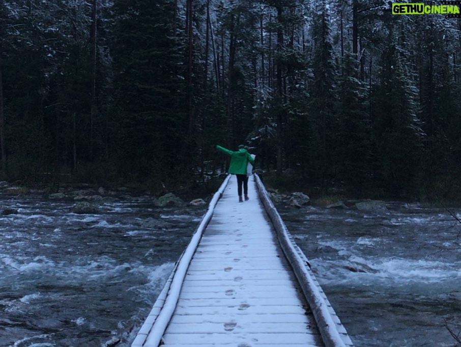Ashleigh Cummings Instagram - “The road to Christmasland is paved in dreams...” and little deer footprints ❄️ Ep 3 of @nos4a2 tonight on @amc_tv 🌲 Fun fact: @aaronjakubenko and I woke up at 3:45am to hike through this and into the @elleusa @conservationorg event from our back-country campsite in the Grand Tetons. A poignant reminder of the magical Earth these companies are trying to save... as well as facing the heartbreaking reality that it was supposed to be summer. #climatechange Grand Teton National Park