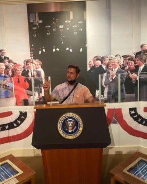 Augustus Prew Instagram - Me and @dankyklein geeked the fuck out at the Reagan Presidential Library, went on 1980’s Air Force One baby (yeeeeaaahhhh!!!), bought every single commemorative photo possible AND saw a model of a horse with no legs coming out of the floor there for some reason