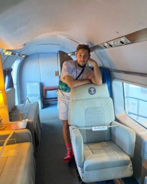 Augustus Prew Instagram - Me and @dankyklein geeked the fuck out at the Reagan Presidential Library, went on 1980’s Air Force One baby (yeeeeaaahhhh!!!), bought every single commemorative photo possible AND saw a model of a horse with no legs coming out of the floor there for some reason