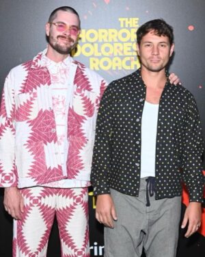 Augustus Prew Instagram - Here’s me and @jefferyself looking like we only just met on the red carpet for his new show The Horror of Dolores Roach! But we’ve actually been married this whole time! Promise! 🔪🌯🥟🩸