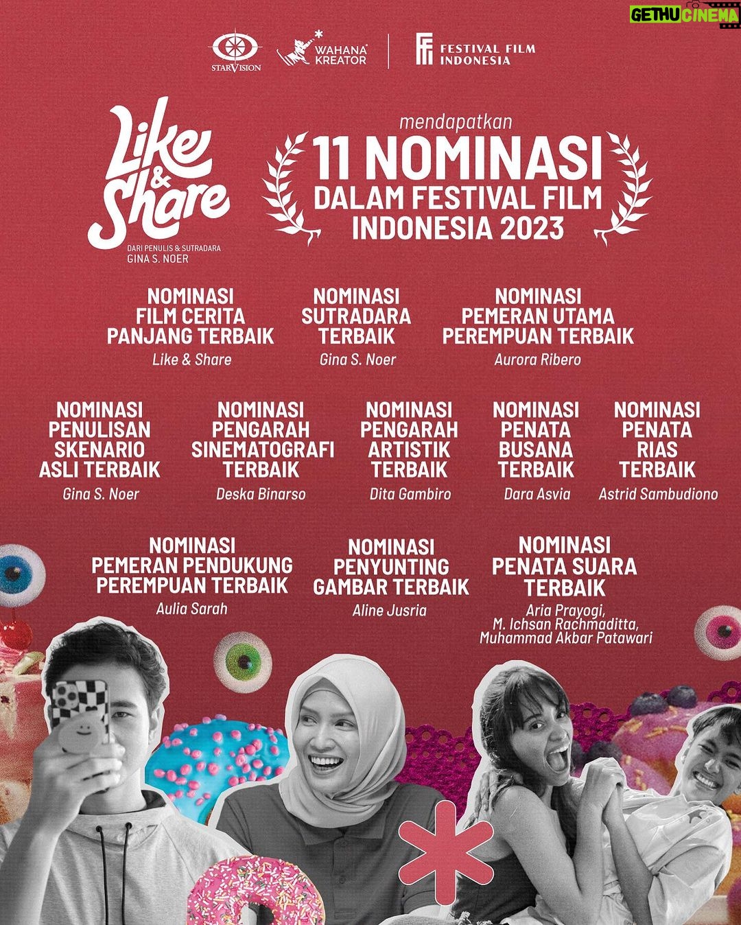 Aulia Sarah Instagram - Terima kasih tim penjurian @festivalfilmid atas apresiasinya untuk film @filmlikeandshare 🫶🏻❤️ Selamat untuk semua yang sudah terlibat dalam film ini dengan sepenuh hati, dan untuk semua penonton yang sudah ikut melihat, mendengar, dan merasakan film Like & Share ❤️ #WahanaKreator #Starvision #FilmLikeandShare #NominasiFFI2023 #PialaCitra2023 #FFI2023