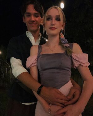 Avi Lake Instagram - Happy Halloween from Rapunzel, Flynn & the frying pan! 🎃💕💜 #tangled