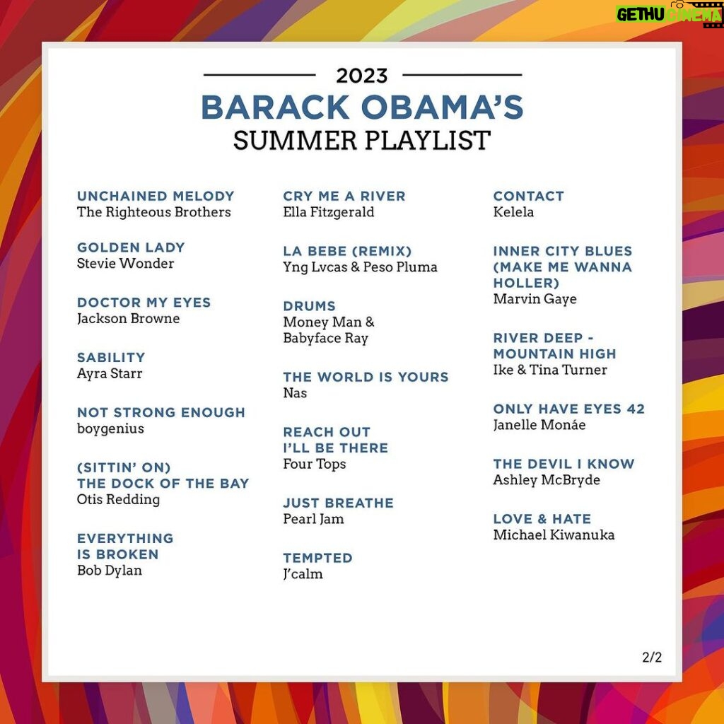 Barack Obama Instagram - Like I do every year, here are some songs I’ve been listening to this summer — a mix of old and new. Look forward to hearing what I’ve missed.