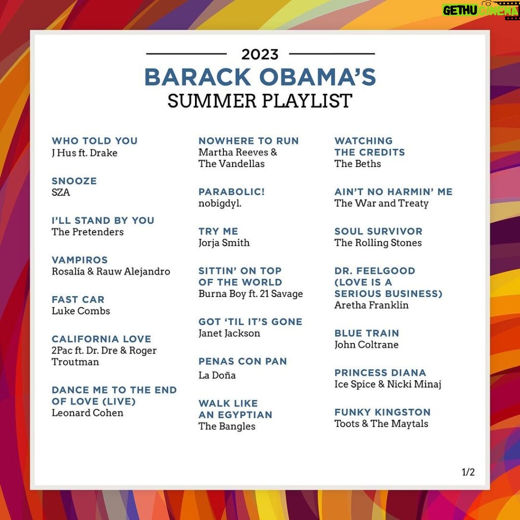 Barack Obama Instagram - Like I do every year, here are some songs I’ve been listening to this summer — a mix of old and new. Look forward to hearing what I’ve missed.