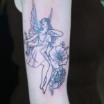 Barbara Dunkelman Instagram – Stencil and result! 🖋️

On a mission to turn myself into a fairy garden and this custom tattoo by @anniemesstattoo is the most gorgeous thing ever. I’m so excited to have this piece of art on me. 🧚🤍