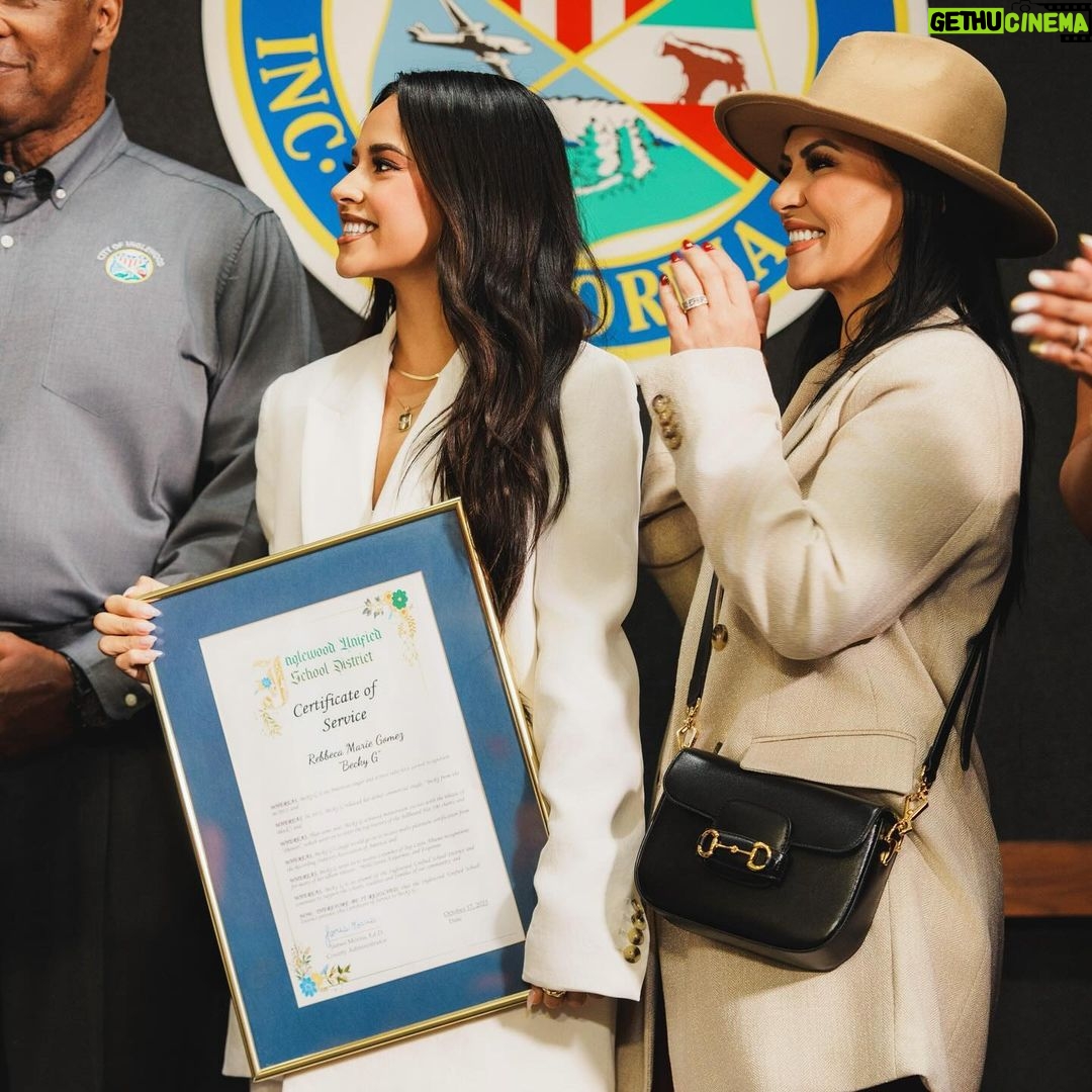 Becky G Instagram - Que honor. INGLEWOOD FOREVER. ♾️ My city has had the key to my heart since day 1. The OG home of The Lakers back in the day, the place with the big Randy’s donut🍩, The City of Champs, & the final resting place of my querido abuelo Miguel Gomez. There aren’t enough words to express my gratitude to the esquinas that raised me. This is home and no matter where I go, I always take it with me. Inglewoooooooooood!!! Inglewood, California