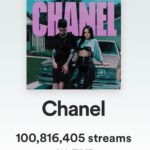 Becky G Instagram - 100M streams on @spotify for "CHANEL" y el regalo mas cool en todo el 🌍 Gracias @pesopluma 🥹🩵