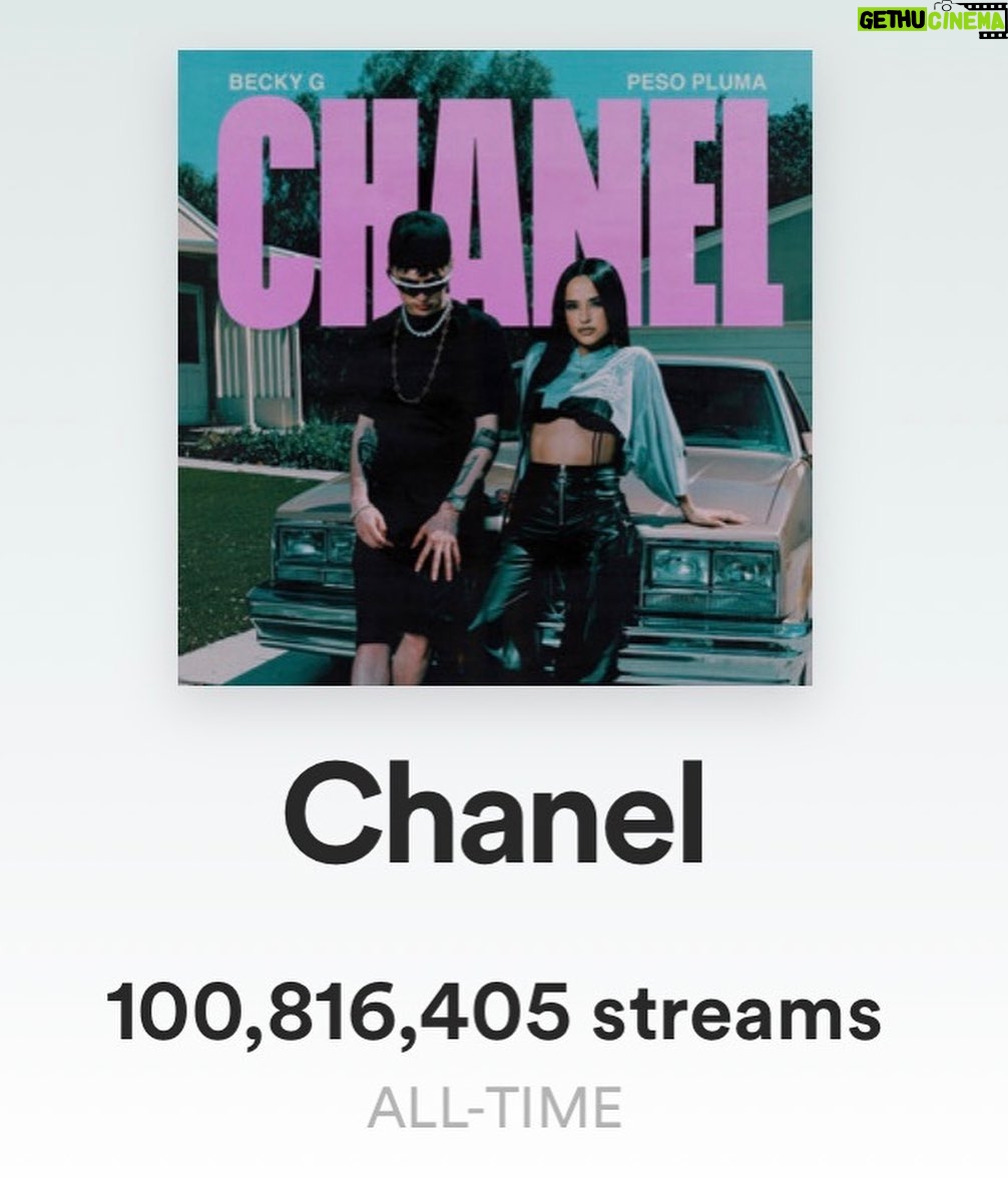 Becky G Instagram - 100M streams on @spotify for "CHANEL" y el regalo mas cool en todo el 🌍 Gracias @pesopluma 🥹🩵