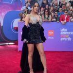 Becky G Instagram - LATIN AMAs 🖤✨ Styling: @morgann @_kateli Hair: @glencocoforhair Makeup: @makeupbygilly Dress: @loulouthebrand Coat: @patbo Shoe: @jimmychoo Jewelry: @dena_kemp @steferejewelry @noudarjewels
